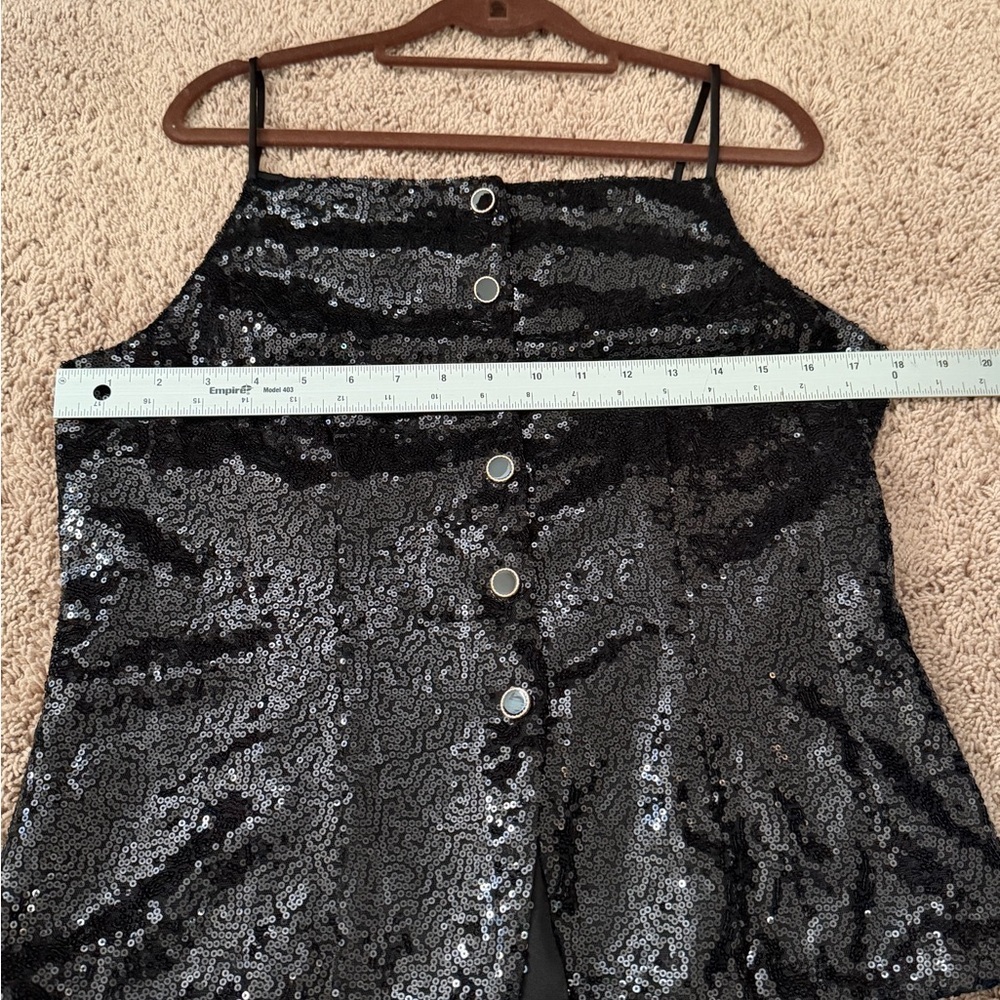 Medium Anthropologie Sunday in Brooklyn Sequin Square Neck Tank top button black - Picture 14 of 17